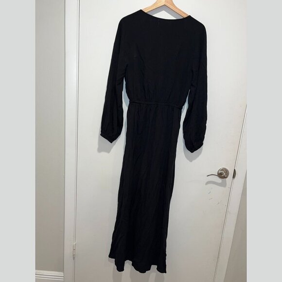 L*Space Colette Dress Waist Cutout Deep V Neck Blouson Sleeve Black Size Medium - Picture 6 of 12